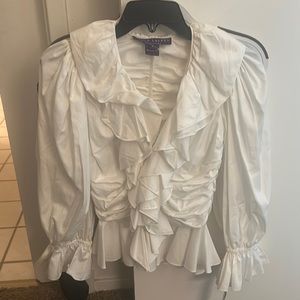 NWT Ralph Lauren Collection White Ruffle Blouse Size 2